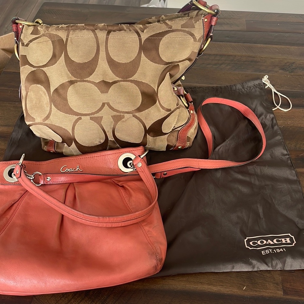 2 Coach purses, large satchel & medium size with shoulder strap/cross-body strap